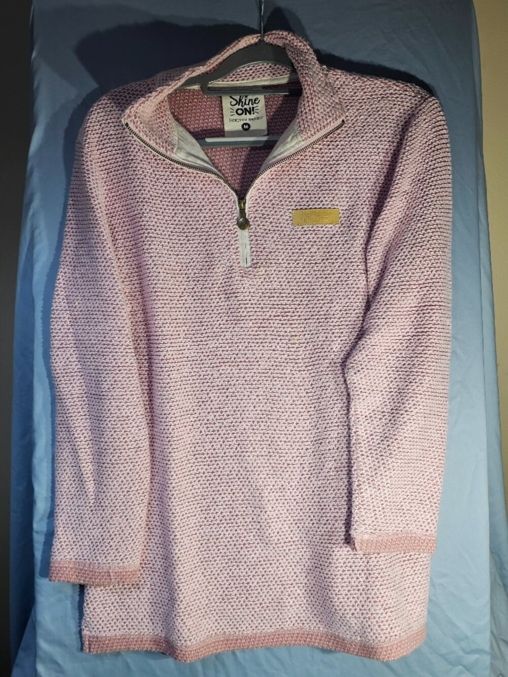 Jadelynn Brooke Shine On Womens 1/4 Zip Pullover Sweater Pink Knit Medium Mint